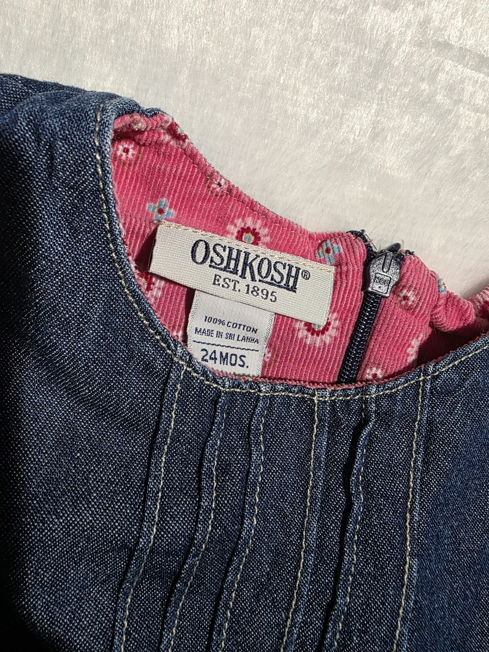 OshKosh B'Gosh Denim Floral Embroidered Dress & Floral Turtleneck One Piece 24M